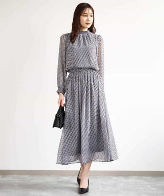幾何柄シフォンスカート／洗える