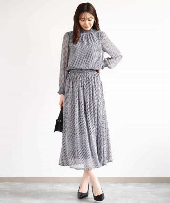 幾何柄シフォンスカート／洗える