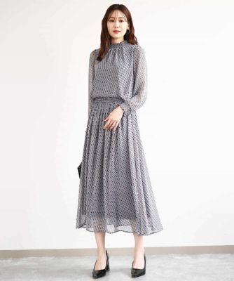 幾何柄シフォンスカート／洗える