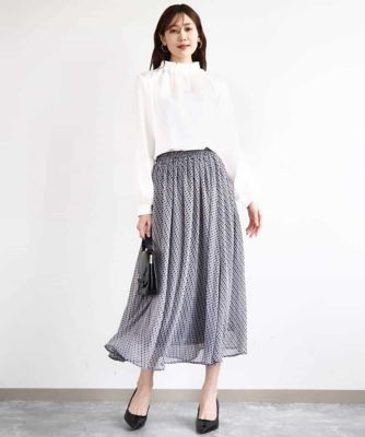 幾何柄シフォンスカート／洗える