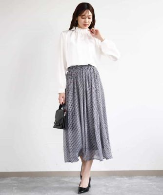 幾何柄シフォンスカート／洗える