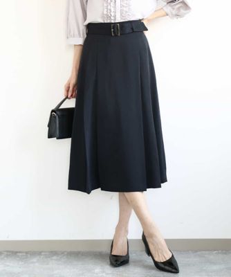＜MK MICHEL KLEIN (Women)＞ベルト付きタックプリーツスカート／洗える