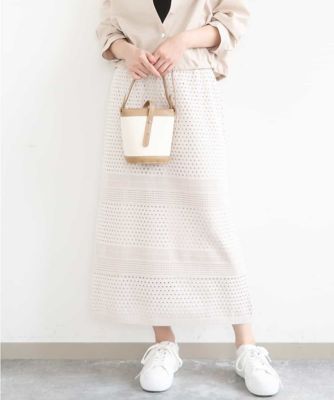 ＜MK MICHEL KLEIN (Women)＞アイレット編みクロシェ風ニットスカート／洗える
