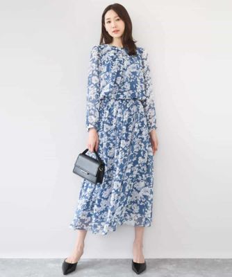 【極美品♡シルク100%】ラルフローレン　フローラルシフォンワンピース　紺　9 ローレン ラルフ ローレン LAUREN RALPH LAUREN ☆$185 フラワー柄