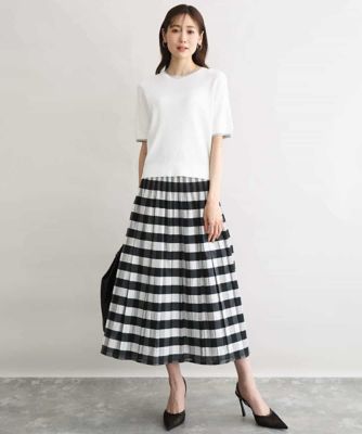 極美品 ブラック＆ホワイト ゴルフ 中綿リバーシブルスカート M 白 総柄 洗える］シアーチェックストライプ柄リバーシブルスカート | MK MICHEL