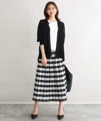 極美品 ブラック＆ホワイト ゴルフ 中綿リバーシブルスカート M 白 総柄 洗える］シアーチェックストライプ柄リバーシブルスカート | MK MICHEL