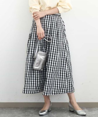 ＜MK MICHEL KLEIN (Women)＞タックフレアスカート（ギンガムチェック）／洗える