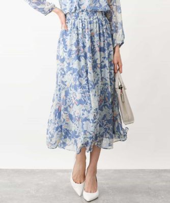 ＜MK MICHEL KLEIN (Women)＞花柄シフォンスカート／洗える