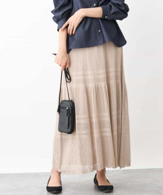 ＜MK MICHEL KLEIN (Women)＞ティアード切り替えクロッシェ編みニットスカート