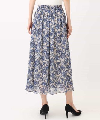 更紗プリント花柄シフォンスカート／洗える