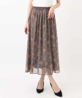 更紗プリント花柄シフォンスカート／洗える