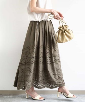 コットン刺繍カットワークギャザースカート／洗える