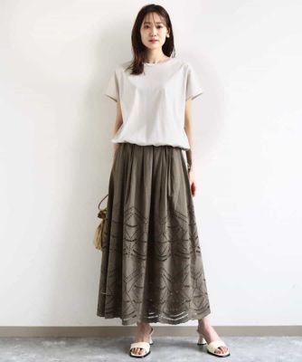 コットン刺繍カットワークギャザースカート／洗える