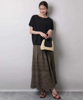 コットン刺繍カットワークギャザースカート／洗える