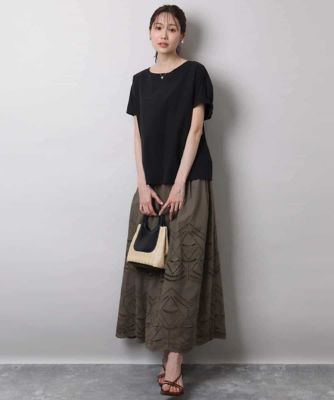 コットン刺繍カットワークギャザースカート／洗える