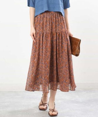 ボタニカル柄シフォンスカート／洗える