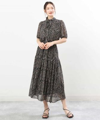 ボタニカル柄シフォンスカート／洗える