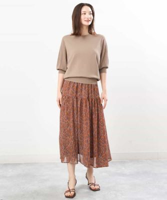 ボタニカル柄シフォンスカート／洗える