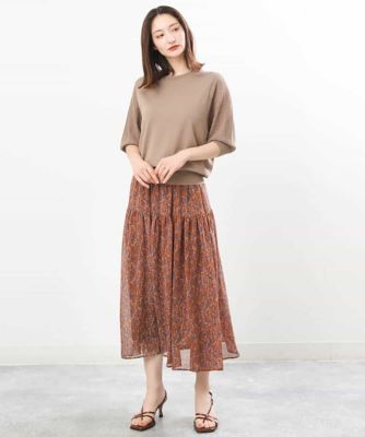 ボタニカル柄シフォンスカート／洗える