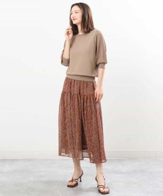 ボタニカル柄シフォンスカート／洗える