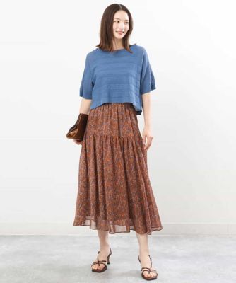 ボタニカル柄シフォンスカート／洗える