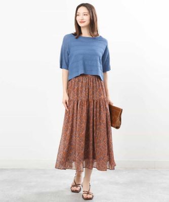 ボタニカル柄シフォンスカート／洗える