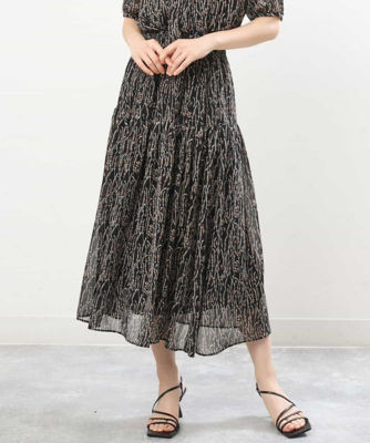 ＜MK MICHEL KLEIN (Women)＞ボタニカル柄シフォンスカート／洗える