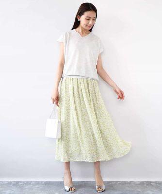 小花柄シフォンスカート／洗える