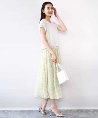 小花柄シフォンスカート／洗える