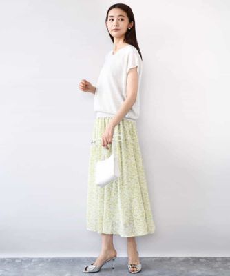 小花柄シフォンスカート／洗える