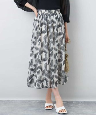 リーフ柄シフォンスカート／洗える