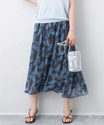 リーフ柄シフォンスカート／洗える