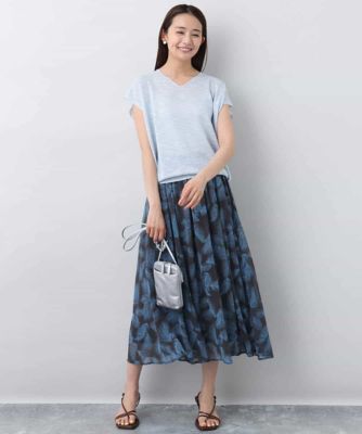 リーフ柄シフォンスカート／洗える