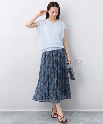 リーフ柄シフォンスカート／洗える