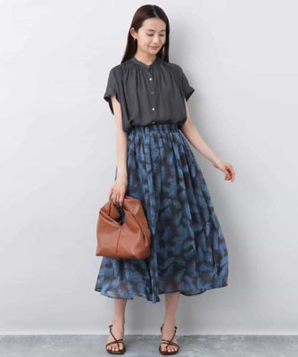 リーフ柄シフォンスカート／洗える
