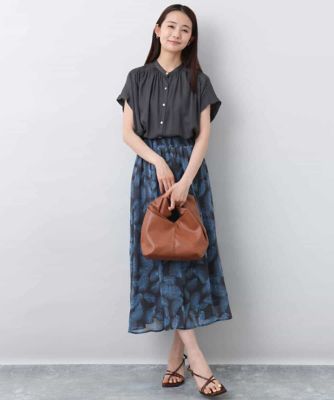 リーフ柄シフォンスカート／洗える