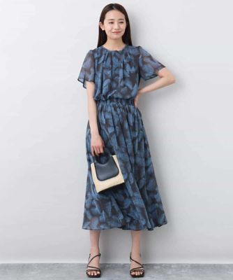 リーフ柄シフォンスカート／洗える
