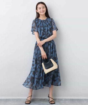 リーフ柄シフォンスカート／洗える