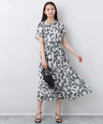 リーフ柄シフォンスカート／洗える