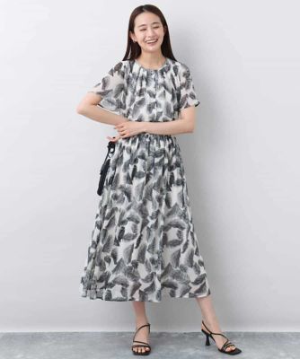 リーフ柄シフォンスカート／洗える