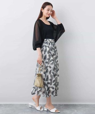 リーフ柄シフォンスカート／洗える