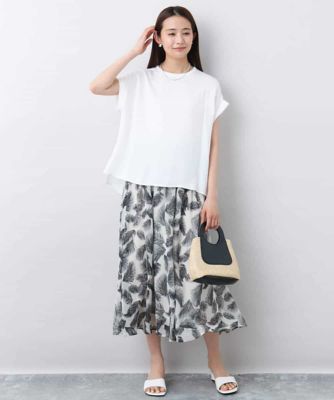 リーフ柄シフォンスカート／洗える