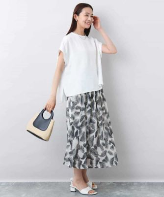 リーフ柄シフォンスカート／洗える