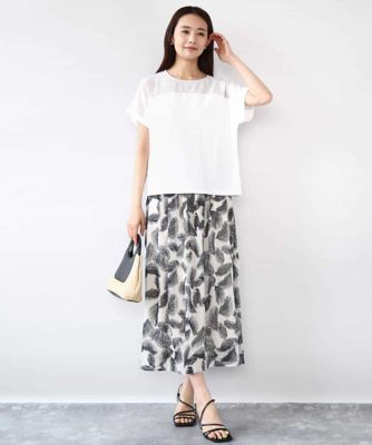 リーフ柄シフォンスカート／洗える