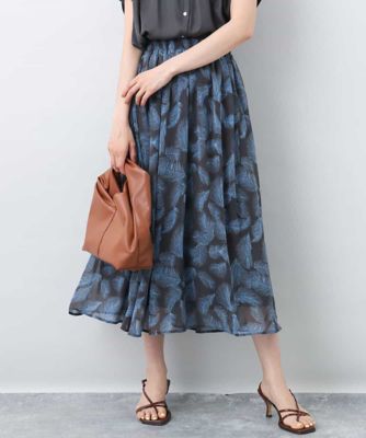 ＜MK MICHEL KLEIN (Women)＞リーフ柄シフォンスカート／洗える