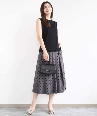 SHE Tokyo フロッキー ドット バックフリルスカート シフォンプリーツ SHE Tokyo フロッキー ドット バックフリルスカート シフォン