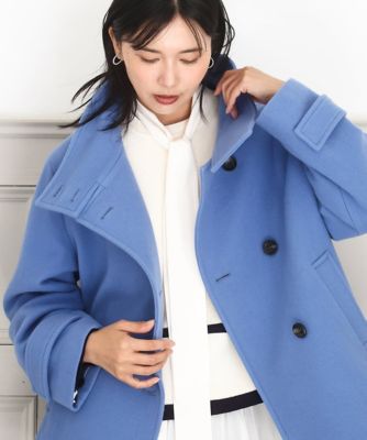 MK MICHEL KLEIN (Women)/エムケーミッシェルクラン [超軽量]エアリアルウール スタンドカラーショートコート 55ブルー コート・ジャケット【三越伊勢丹/公式】