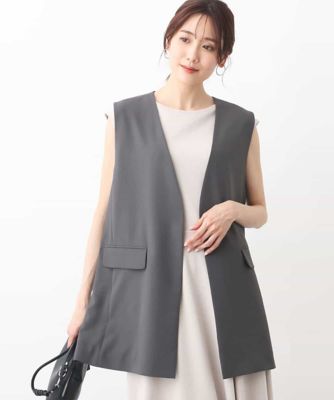 ＜MK MICHEL KLEIN (Women)＞ノーカラージレベスト／ＵＶカット／接触冷感／セットアップ対応／洗える
