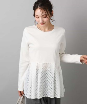 ＜MK MICHEL KLEIN (Women)＞幾何調レースデザイン　ペプラムインナーカットソー／洗える