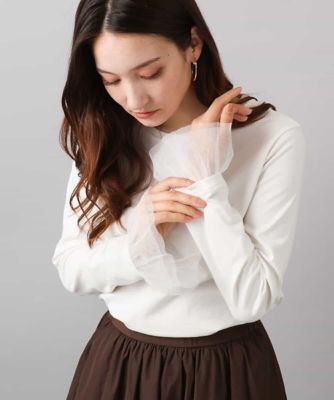 MK MICHEL KLEIN (Women)/エムケーミッシェルクラン 袖口チュールデザイン インナーカットソー/洗える 80アイボリー トップス【三越伊勢丹/公式】